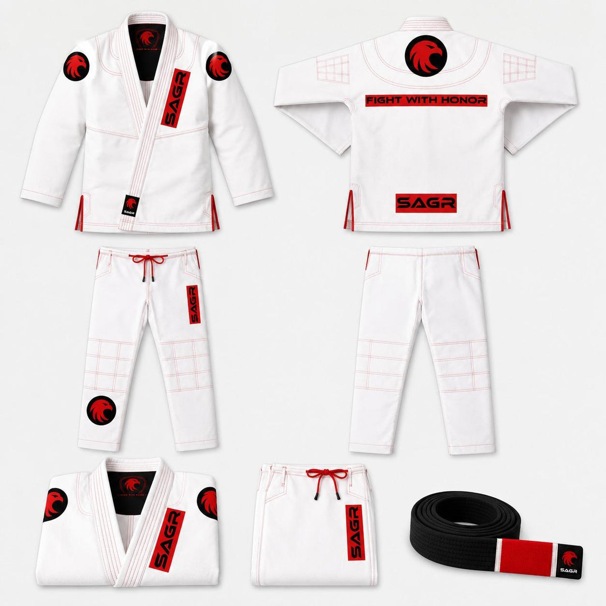SAGR Premium Jiu-Jitsu Gi - Ivory Crimson - White/Red