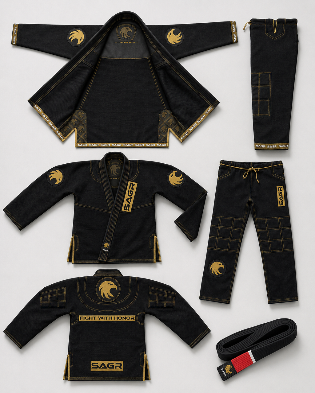 SAGR Premium Jiu-Jitsu Gi - Midnight Gold - Black/Gold