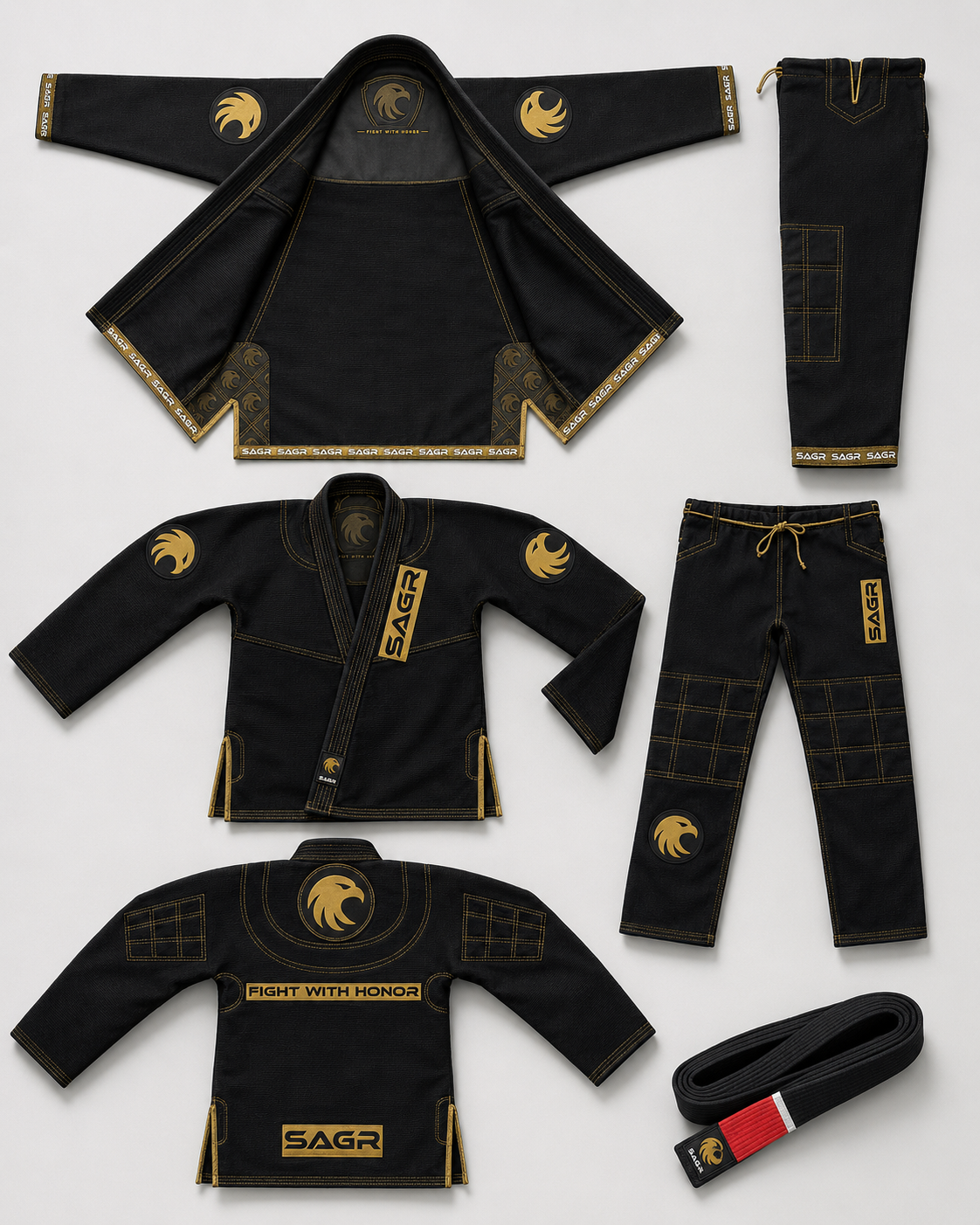 SAGR Premium Jiu-Jitsu Gi - Midnight Gold - Black/Gold