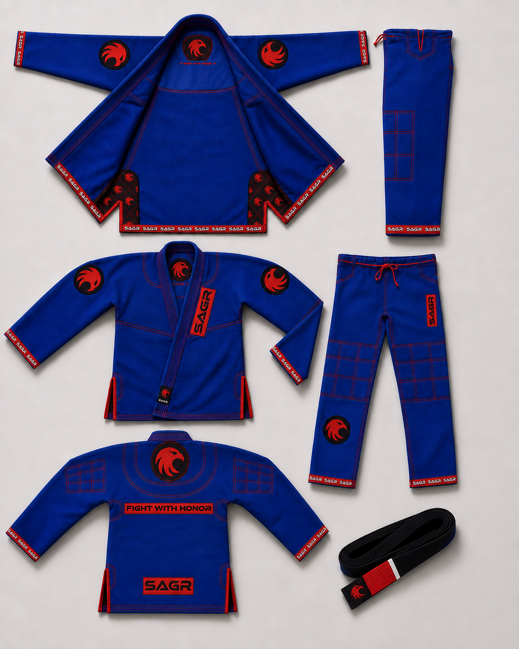 SAGR Premium Jiu-Jitsu Gi - Royal Crimson - Blue/Red
